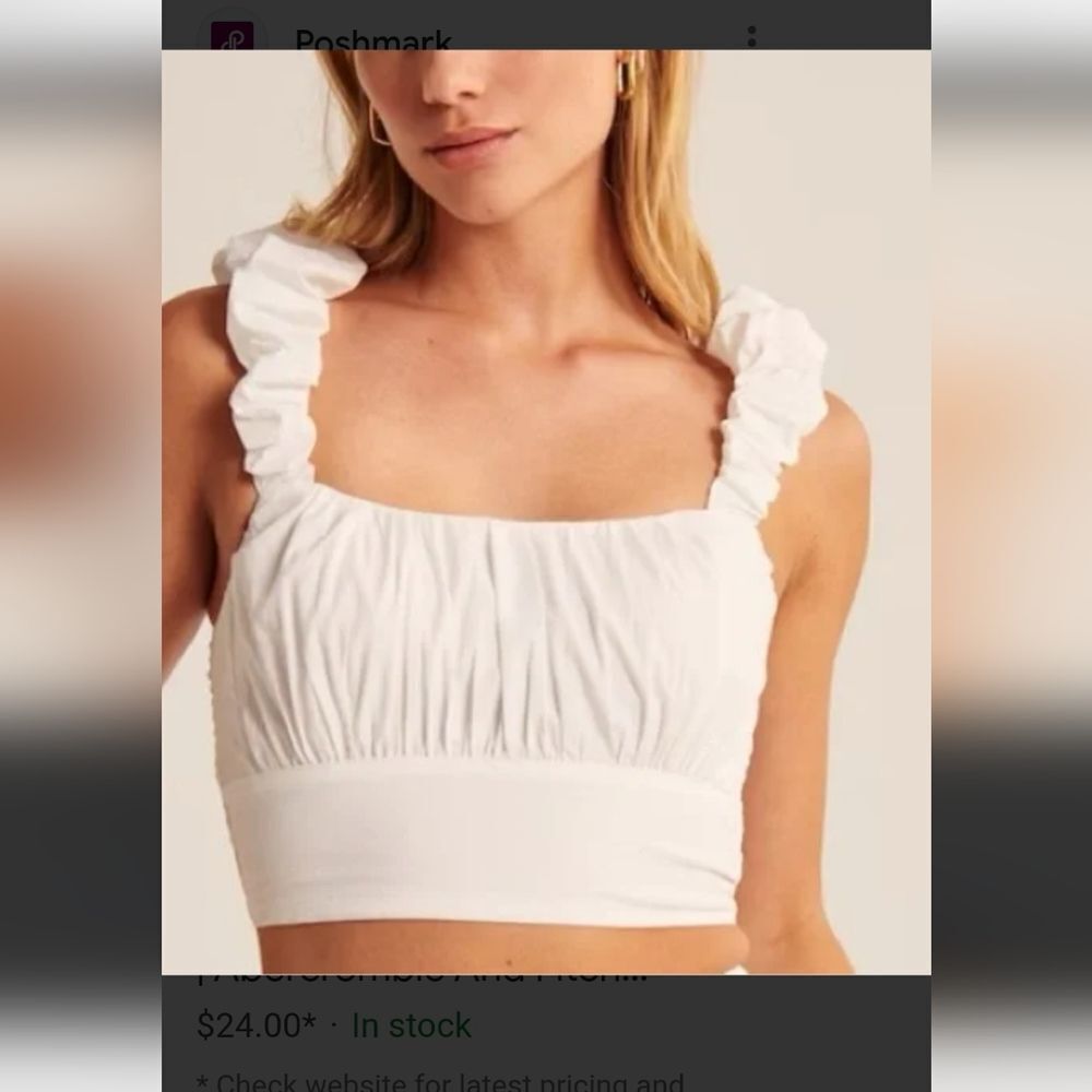 NWT Abercrombie & Fitch Black Poplin Scrunchie Strap Crop Top - Size L - Picture 8 of 9